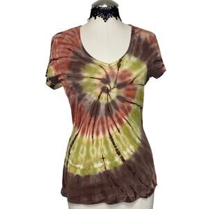 VTG Y2k 90's TRYST Cute Tie Die Green/Brown/Pink Top
